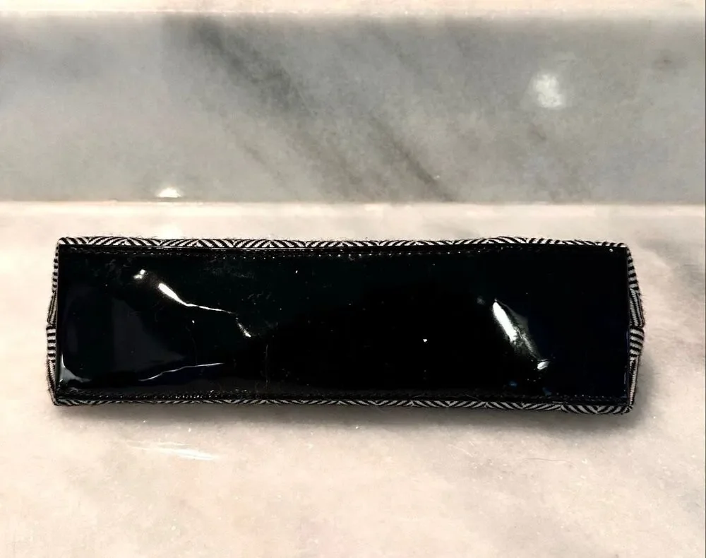 Estee Lauder Herringbone Print Long Makeup Cosmetic or Pencil Pouch Black White